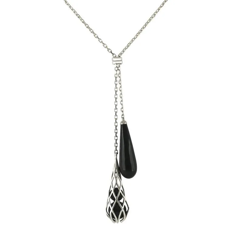 Sterling Silver Whitby Jet Double Drop Necklace sold by Jura Watches