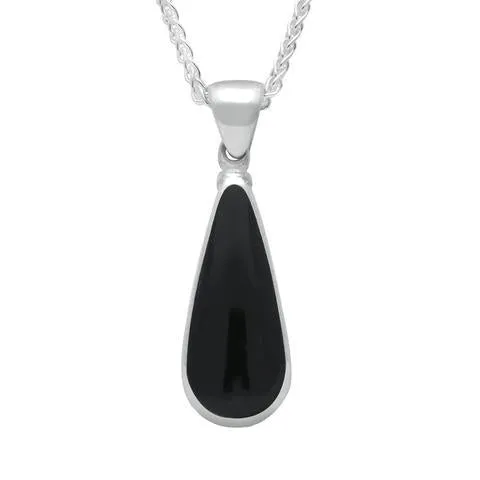 Sterling Silver Whitby Jet Long Pear Necklace sold by Jura Watches