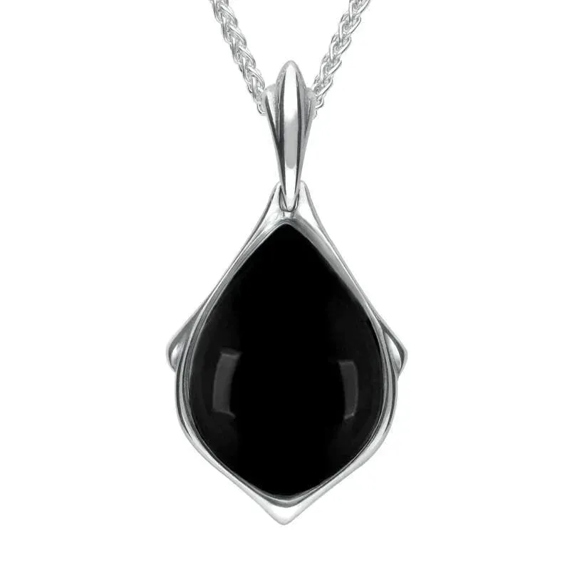Sterling Silver Whitby Jet Framed Pear Necklace sold by Jura Watches