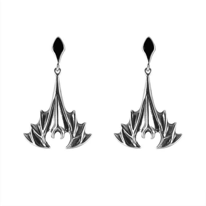 Sterling Silver Whitby Jet Abstract Bat Drop Earrings sold by Jura Watches