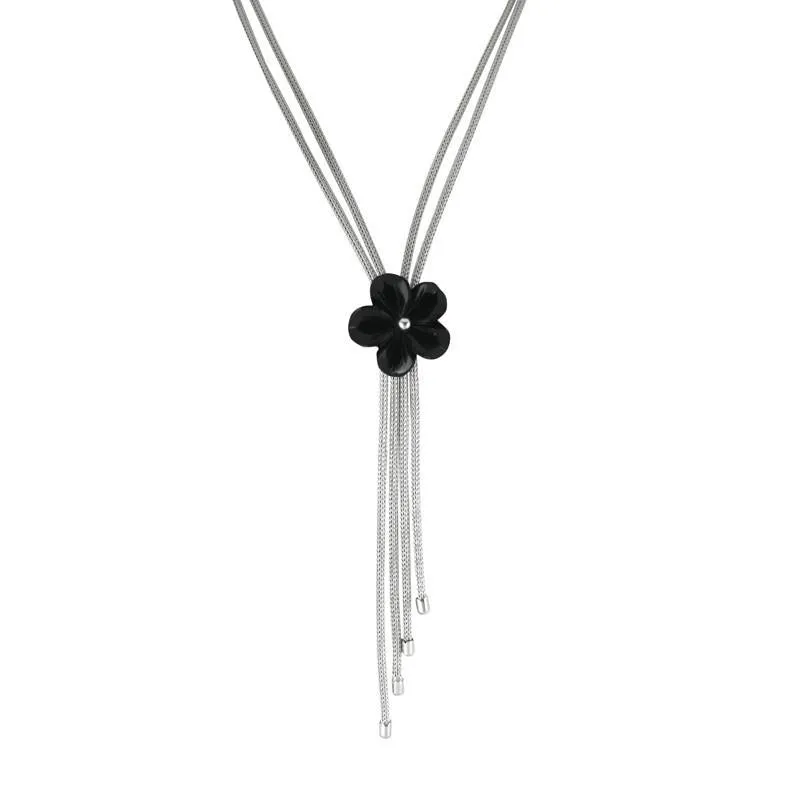 Sterling Silver Whitby Jet Carved Flower Necklace sold by Jura Watches