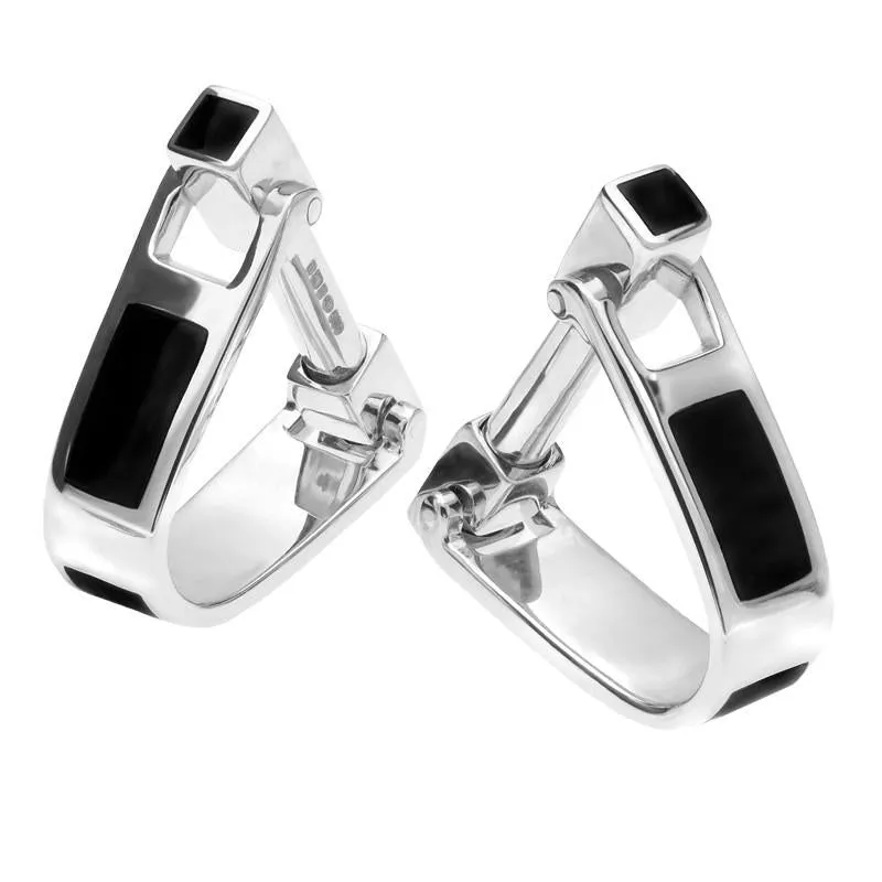 Sterling Silver Whitby Jet Inlaid Oblong Hoop Cufflinks sold by Jura Watches