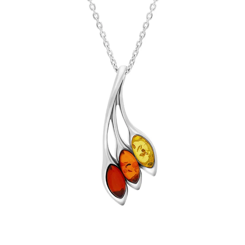 Sterling Silver Baltic Amber Three Leaf Necklace sold by Jura Watches
