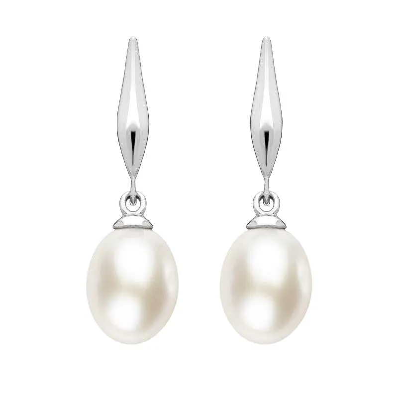 Sterling Silver White Pearl Drop Earrings sold by Jura Watches