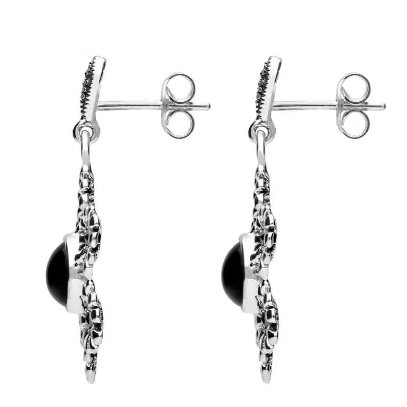 Sterling Silver Whitby Jet Marcasite Flower Petal Drop Stud Earrings sold by Jura Watches product image thumbnail 2