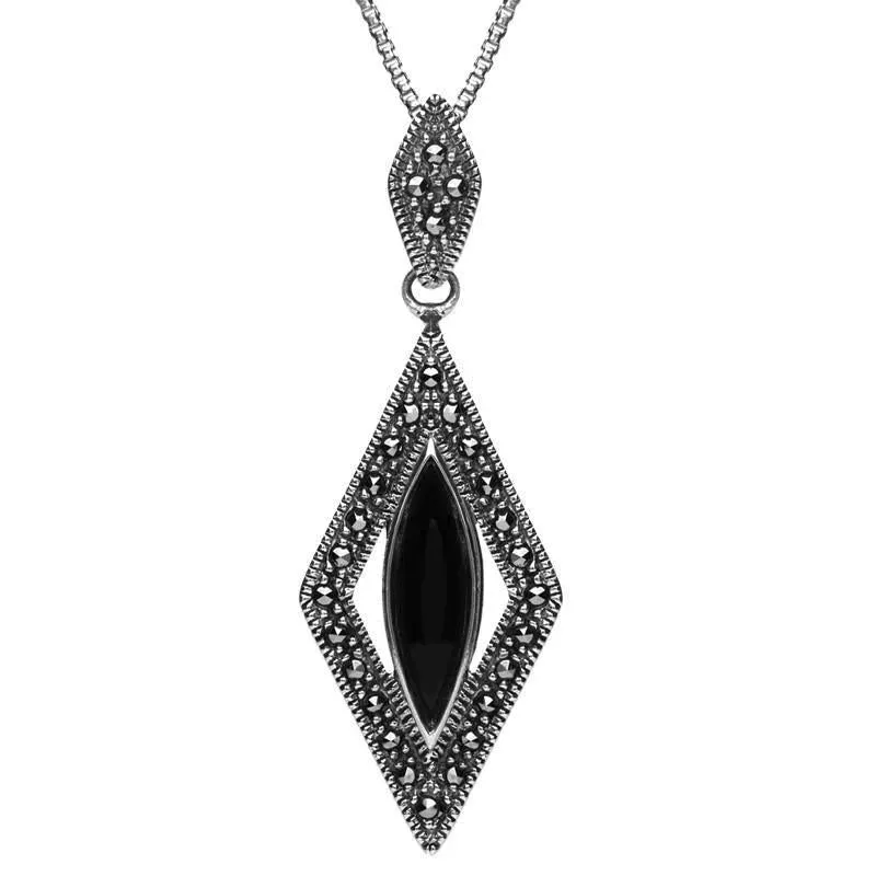 Sterling Silver Whitby Jet Marcasite Marquise Necklace sold by Jura Watches