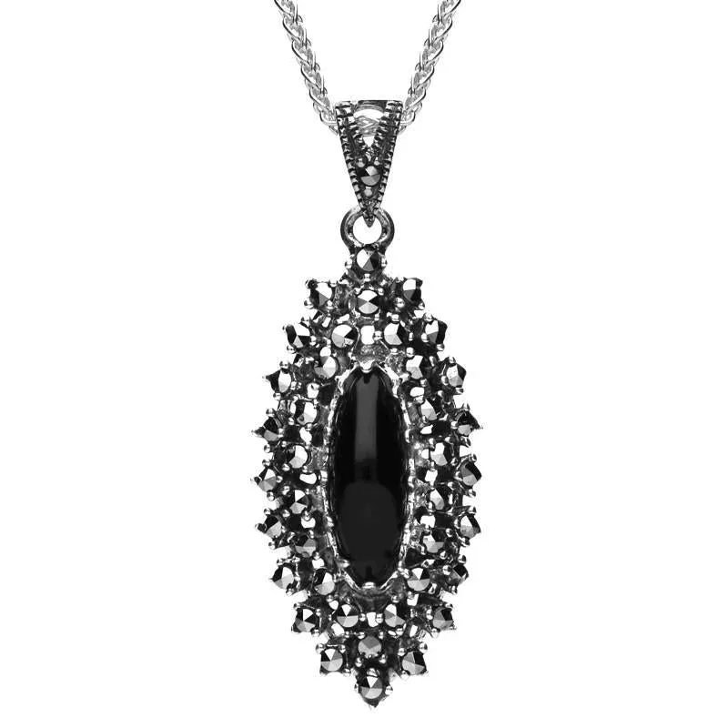 Sterling Silver Whitby Jet Marcasite Double Row Stone Necklace sold by Jura Watches