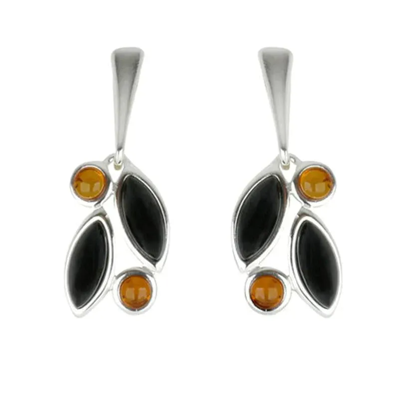 Sterling Silver Baltic Amber Whitby Jet Drop Stud Earrings sold by Jura Watches