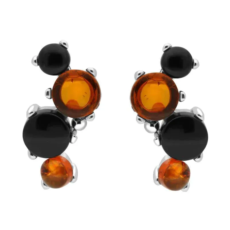 Sterling Silver Whitby Jet Amber Four Stone Stud Earrings sold by Jura Watches