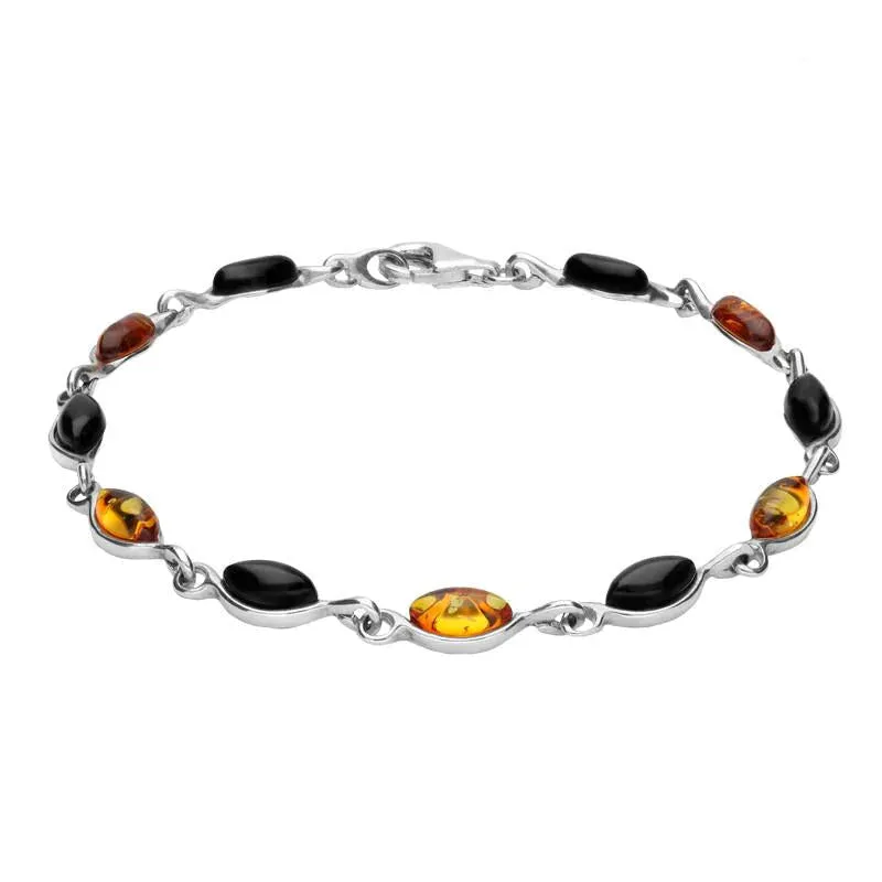 Sterling Silver Whitby Jet Amber Link Bracelet sold by Jura Watches