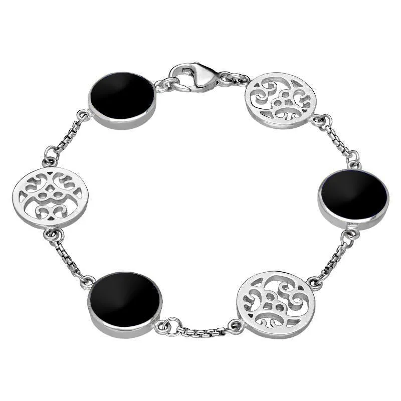 Sterling Silver Whitby Jet Flore Filigree Bracelet sold by Jura Watches