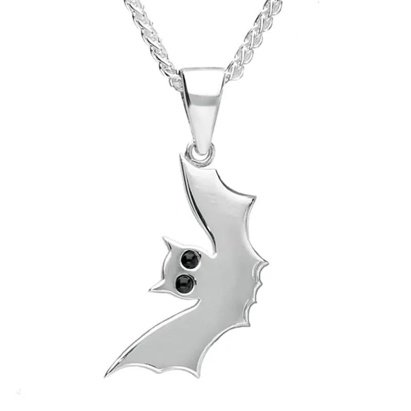 Sterling Silver Whitby Jet Small Side Bat Necklace sold by Jura Watches