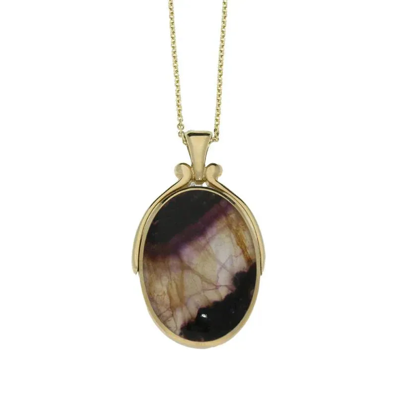 9ct Yellow Gold Blue John Mother of Pearl Swivel Oval Fob Necklace sold by Jura Watches