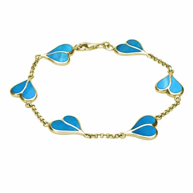9ct Yellow Gold Turquoise Split Heart Bracelet sold by Jura Watches