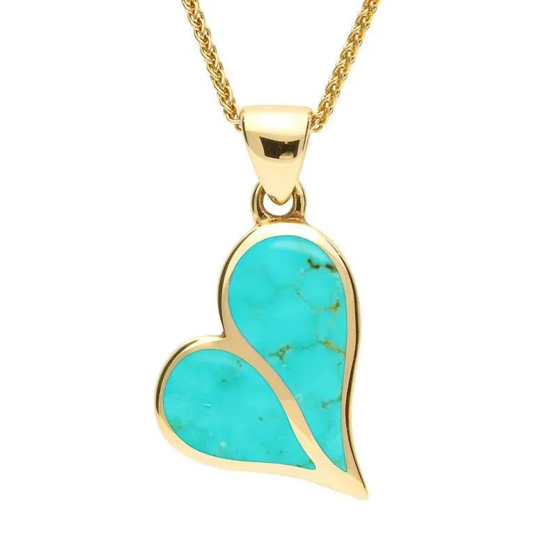 9ct Yellow Gold Turquoise Split Heart Necklace sold by Jura Watches