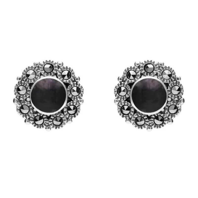 Sterling Silver Blue John Marcasite Round Stud Earrings sold by Jura Watches