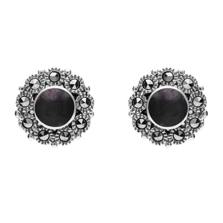 Sterling Silver Blue John Marcasite Round Stud Earrings sold by Jura Watches