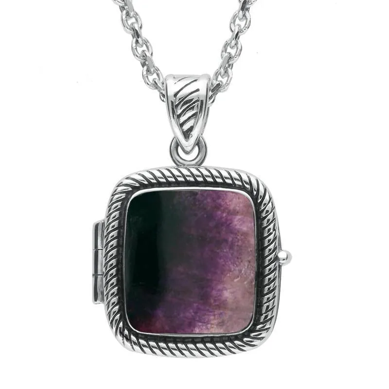Sterling Silver Blue John Cushion Rope Edge Locket Necklace sold by Jura Watches