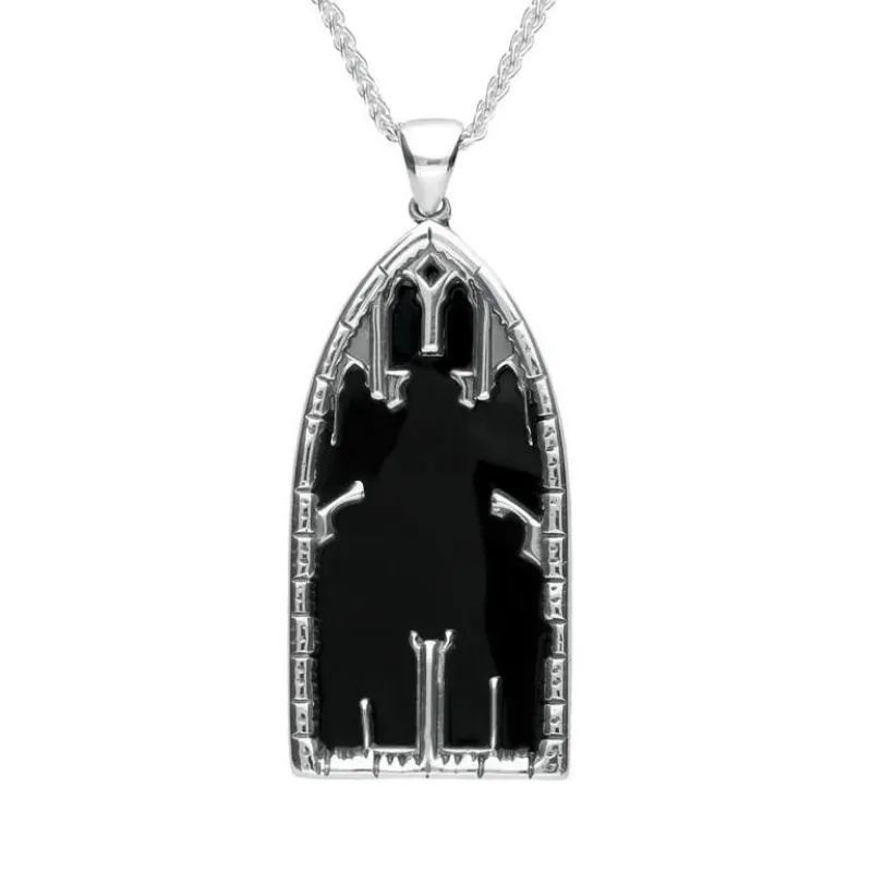 Sterling Silver Whitby Jet Whitby Abbey Window Torpedo Shaped Necklace sold by Jura Watches