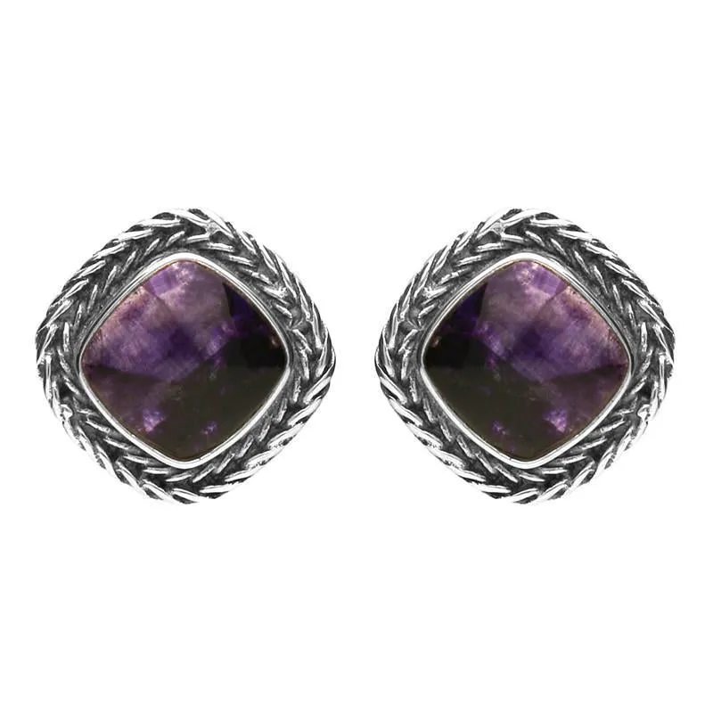 Sterling Silver Blue John Foxtail Cushion Stud Earrings D sold by Jura Watches