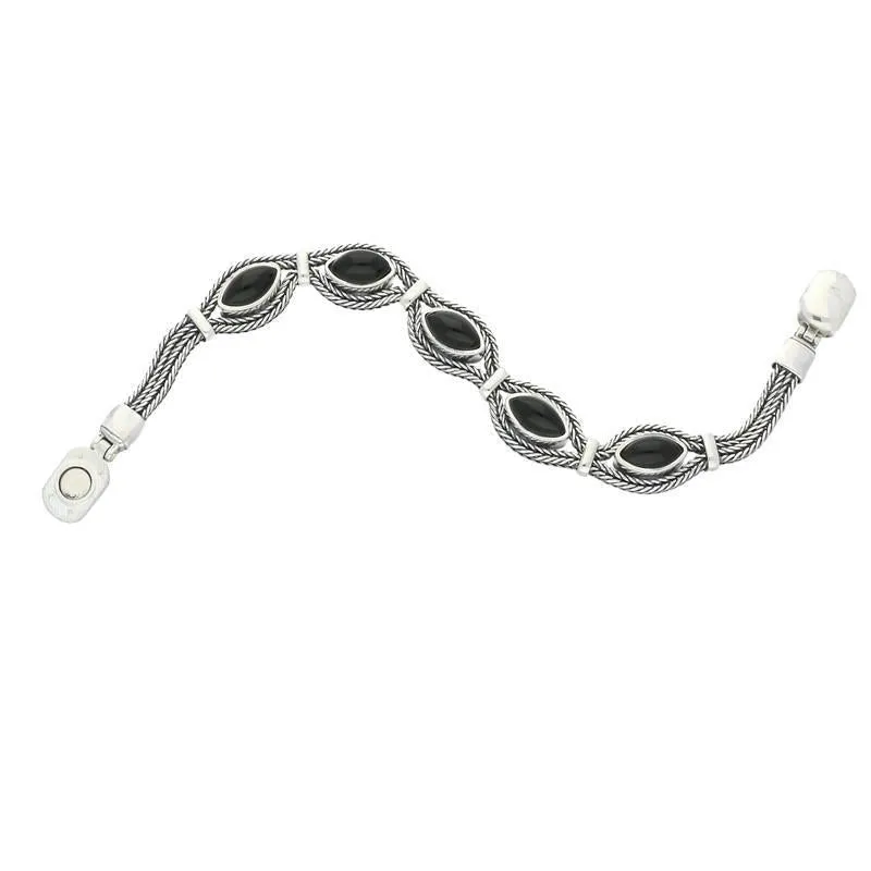 Sterling Silver Whitby Jet Foxtail Five Stone Marquise Bracelet D sold by Jura Watches product image thumbnail 3