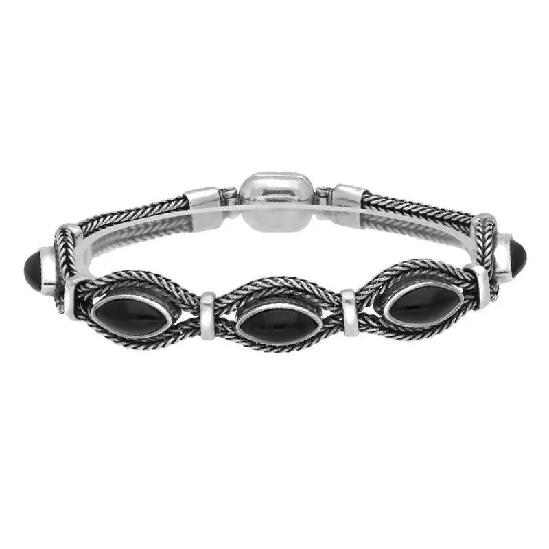 Sterling Silver Whitby Jet Foxtail Five Stone Marquise Bracelet D sold by Jura Watches