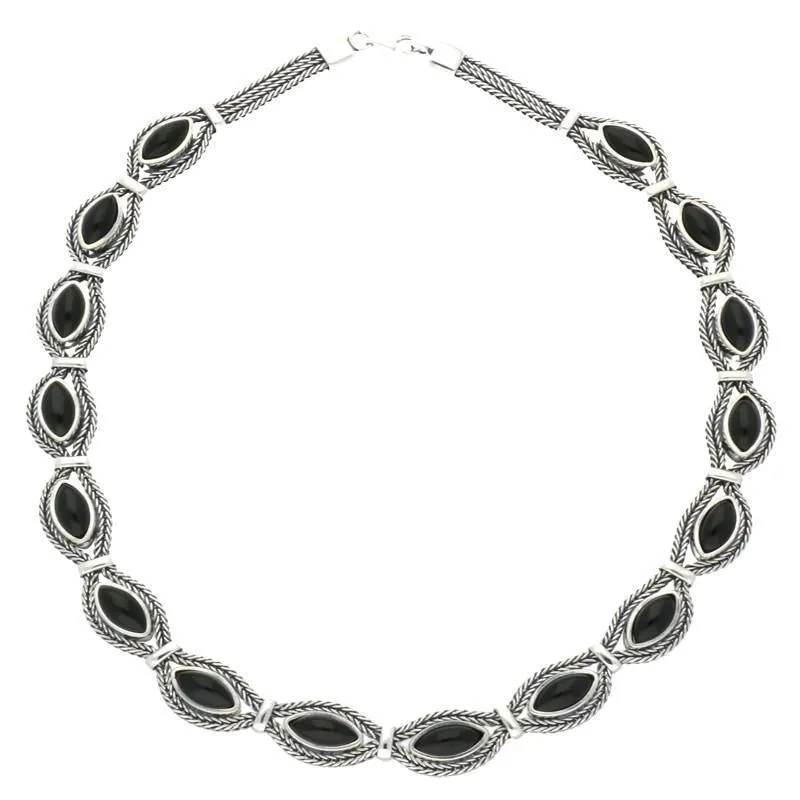 Sterling Silver Whitby Jet Foxtail Sixteen Stone Marquise Necklace D made by C.W. Sellors
