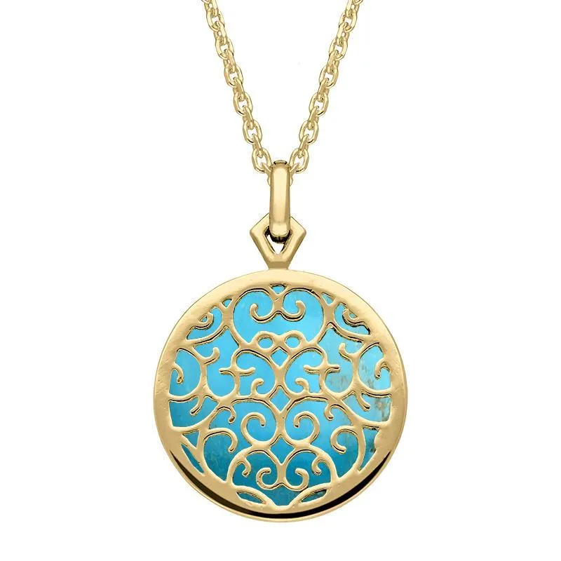 9ct Yellow Gold Turquoise Flore Filigree Necklace sold by Jura Watches