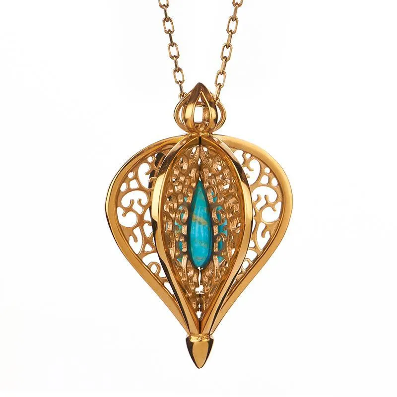 Yellow Gold Plated Sterling Silver Turquoise Flore Filigree Small Necklace sold by Jura Watches