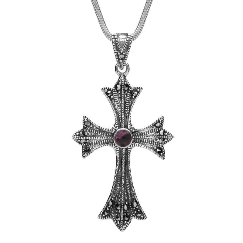 Sterling Silver Blue John Marcasite Three Point Cross Necklace sold by Jura Watches