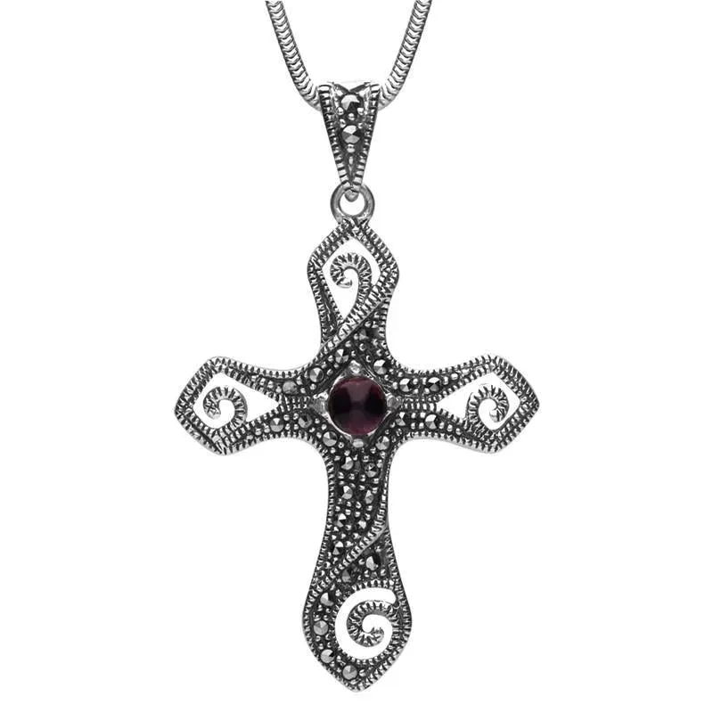Sterling Silver Blue John Marcasite Swirl Cross Necklace sold by Jura Watches