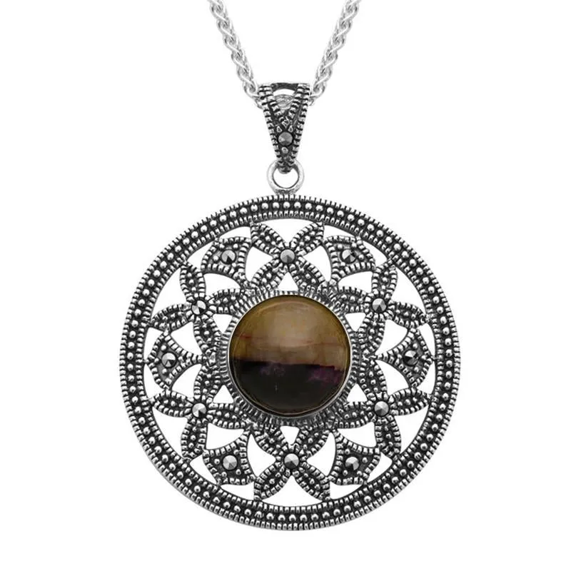 Sterling Silver Blue John Marcasite Open Circle Necklace sold by Jura Watches