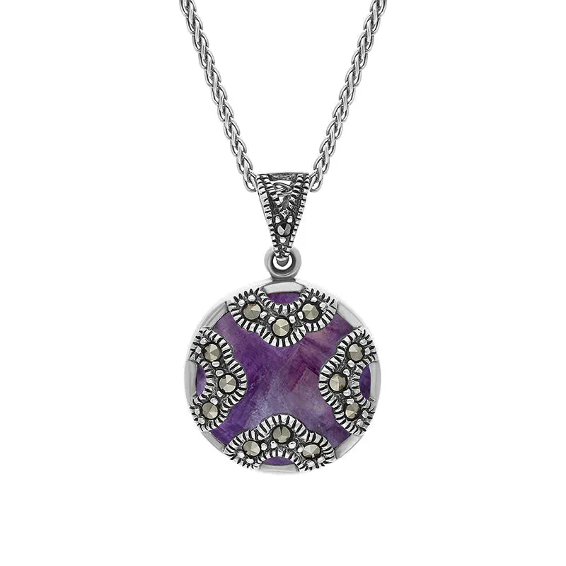 Sterling Silver Blue John Marcasite Four Arc Necklace sold by Jura Watches