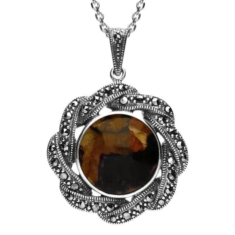 Sterling Silver Blue John Marcasite Ribbon Edge Necklace sold by Jura Watches