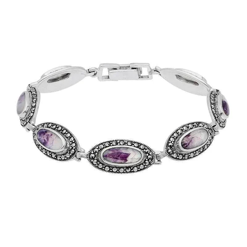 Sterling Silver Blue John Marcasite Slim Oval Link Bracelet sold by Jura Watches