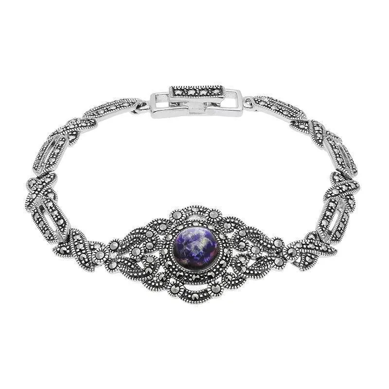 Sterling Silver Blue John and Marcasite Tapered Bracelet sold by Jura Watches