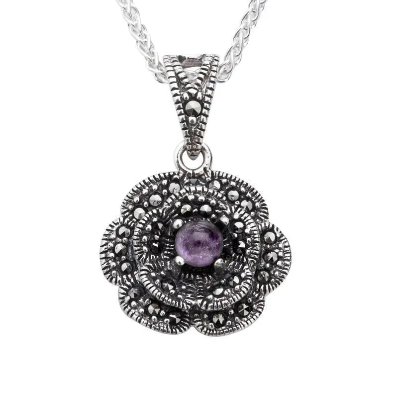 Sterling Silver Blue John Marcasite Flower Pendant Necklace sold by Jura Watches