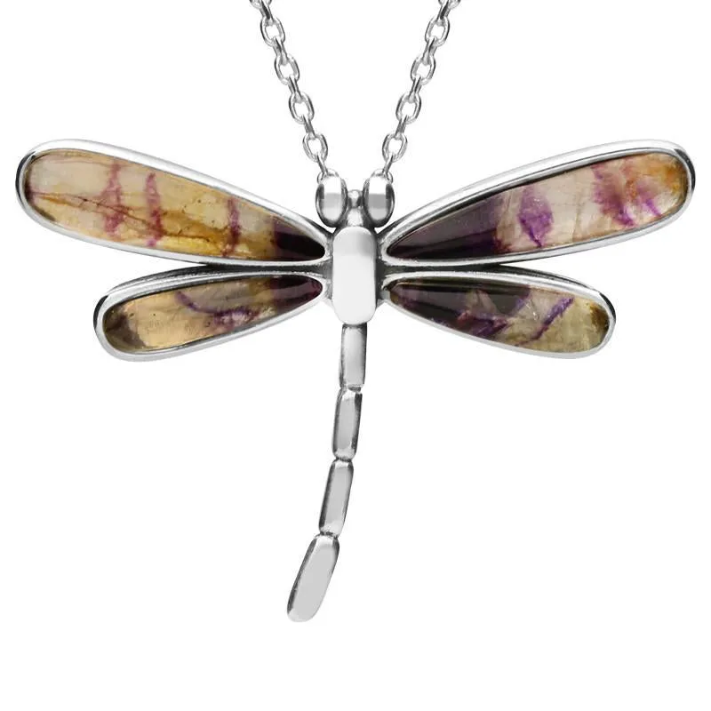 Sterling Silver Blue John Four Stone Small Dragonfly Necklace sold by Jura Watches
