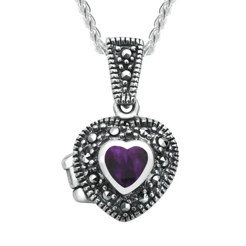 Sterling Silver Blue John Marcasite Small Heart Locket sold by Jura Watches