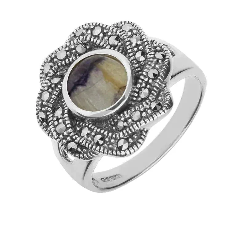 Sterling Silver Blue John Marcasite Ribbon Edge Ring sold by Jura Watches