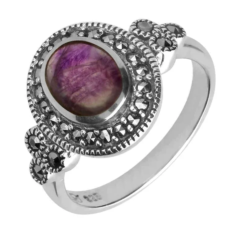 Sterling Silver Blue John Marcasite Oval Beaded Edge Ring sold by Jura Watches