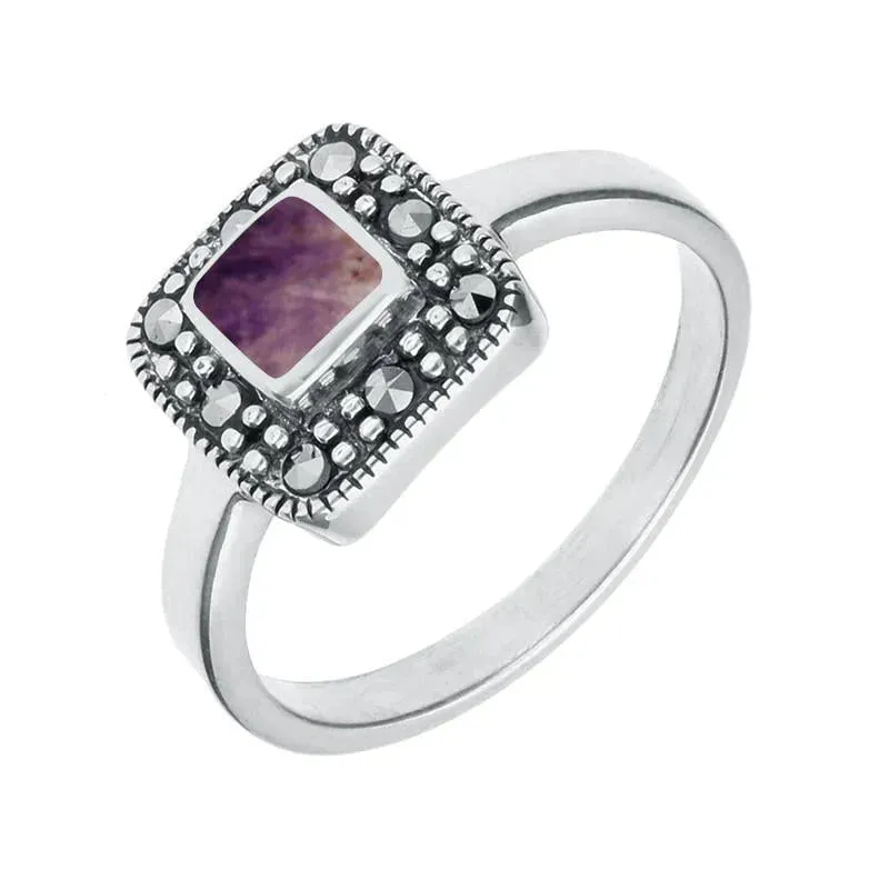 Sterling Silver Blue John Marcasite Cushion Ring sold by Jura Watches