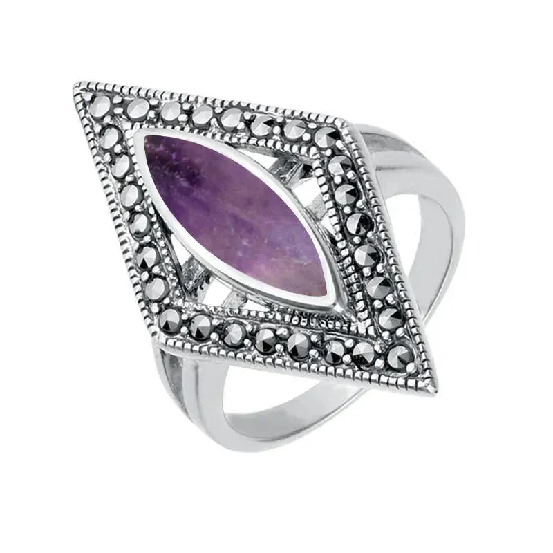 Sterling Silver Blue John Marcasite Triangle Ring sold by Jura Watches