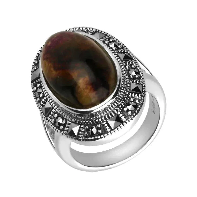 Sterling Silver Blue John Oval Marcasite Ring sold by Jura Watches