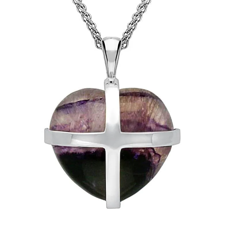 Sterling Silver Blue John Large Cross Heart Necklace sold by Jura Watches