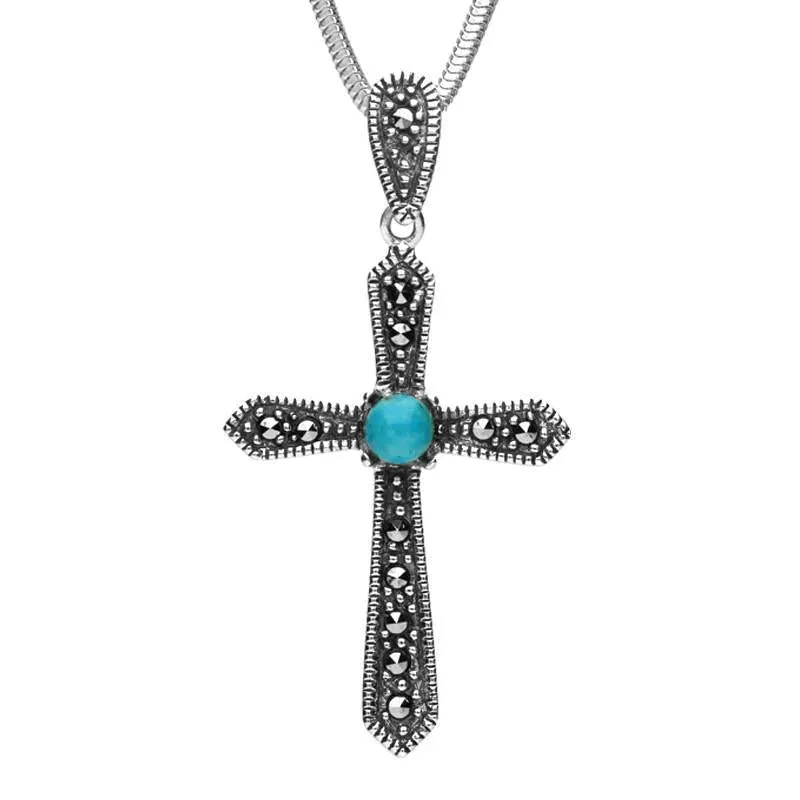 Sterling Silver Turquoise Marcasite Pointed Cross Necklace sold by Jura Watches