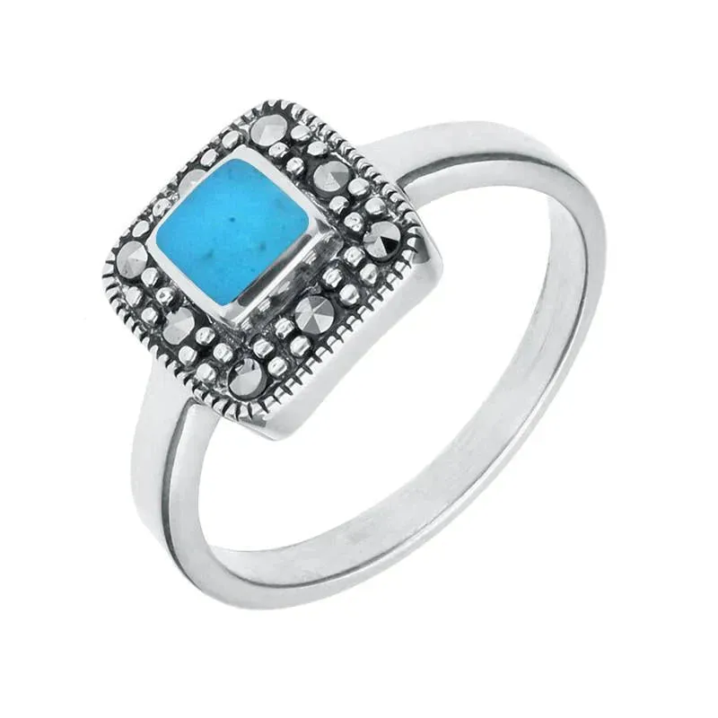 Sterling Silver Turquoise Marcasite Cushion Ring sold by Jura Watches
