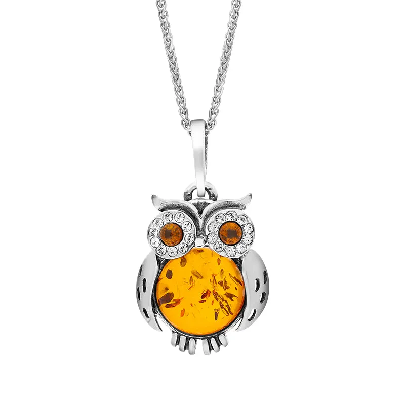 Sterling Silver Amber Zirconia Owl Necklace sold by Jura Watches