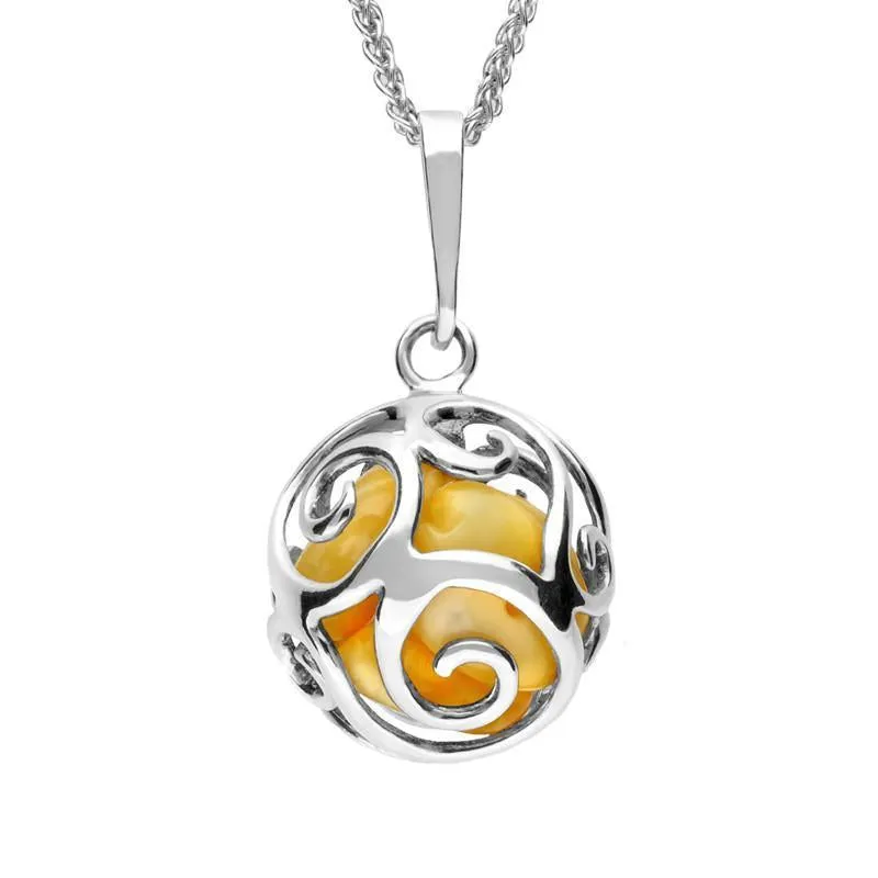 Sterling Silver Amber Bead Swirled Cage Necklace sold by Jura Watches