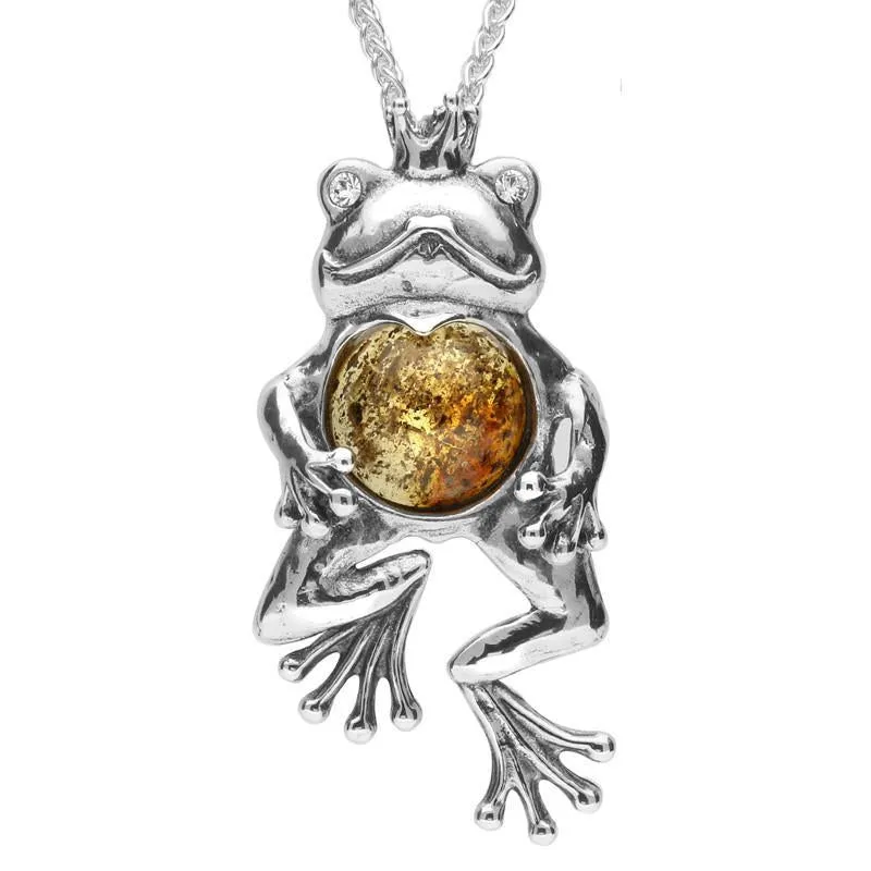 Sterling Silver Amber Frog With Crown Necklace sold by Jura Watches